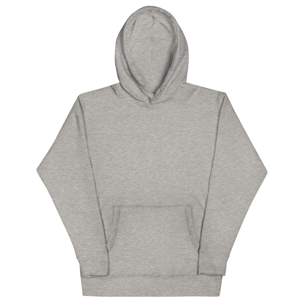 Plain carbon grey unisex hoodie, front view with pouch pocket
