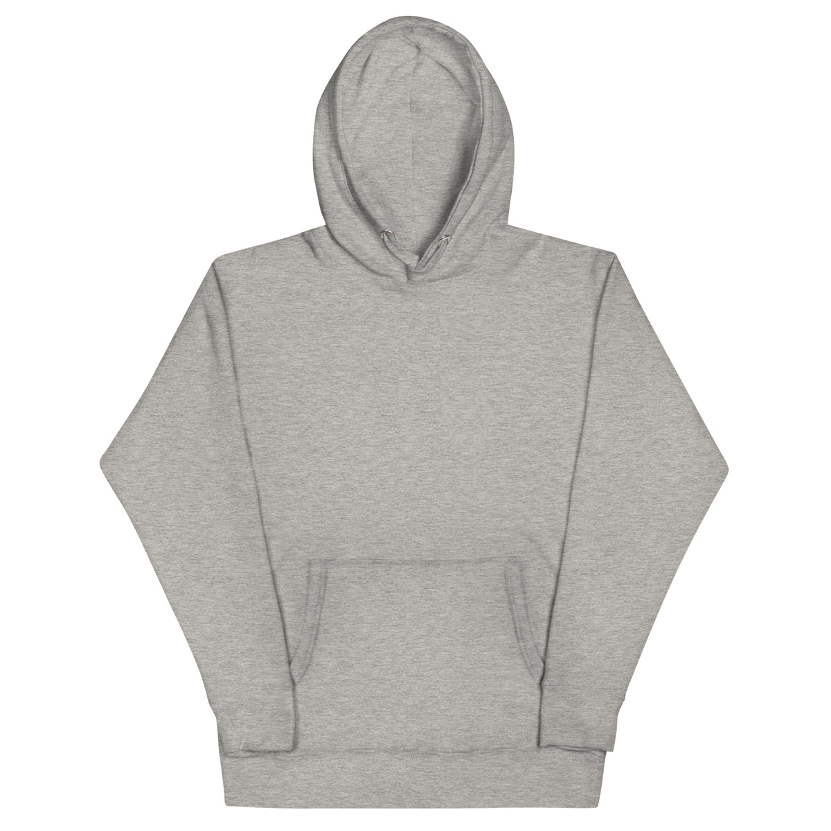 Plain carbon grey unisex hoodie, front view with pouch pocket